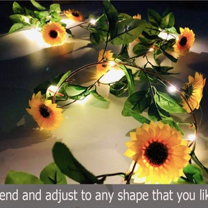20 LED Artificial Sunflower Garland String Lights 6.56ft Silk Sunflower Vines with 9 Flower Heads Battery Operated Fairy Night Light Bedroom image 5