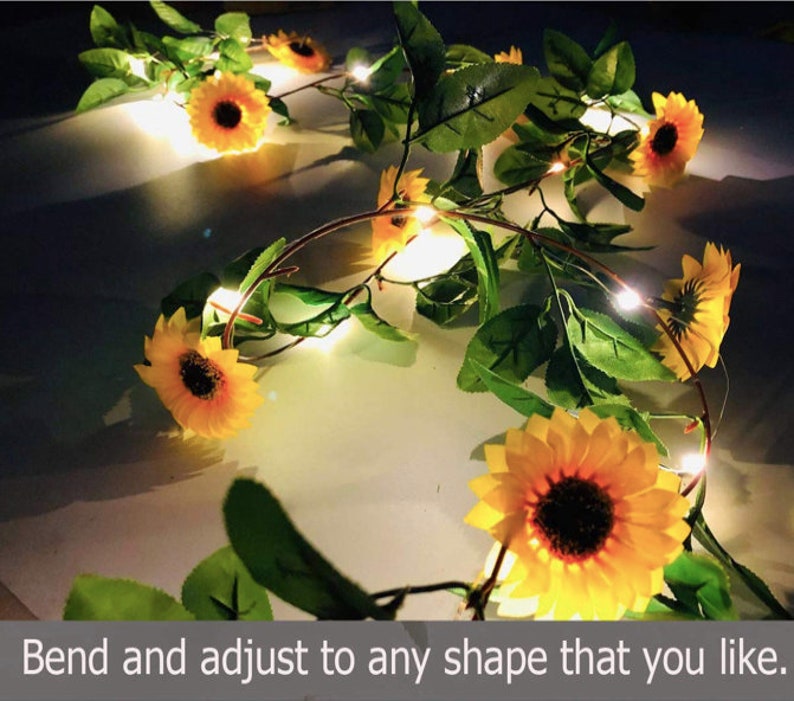 20 LED Artificial Sunflower Garland String Lights 6.56ft Silk Sunflower Vines with 9 Flower Heads Battery Operated Fairy Night Light Bedroom image 5