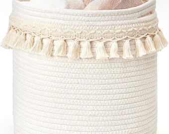 Cotton Rope Basket: Boho Woven Tassel Nursery Storage Bin