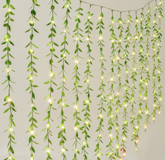 Artificial Vines Curtain Lights, Fake Greenery Garland Willow Leaves With  Lights for Wedding Party Backdrop Baby Shower Home Decoration DIY 