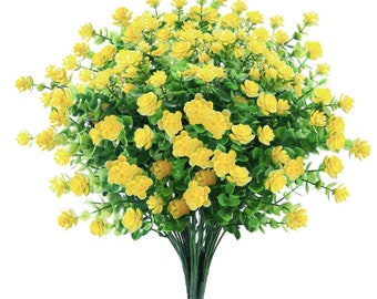 6 Bundles Artificial Flowers Outdoor Fake Flowers Decoration UV Resistant No Fade Faux Plastic Plants Garden Porch Window Box Décor (Yellow)