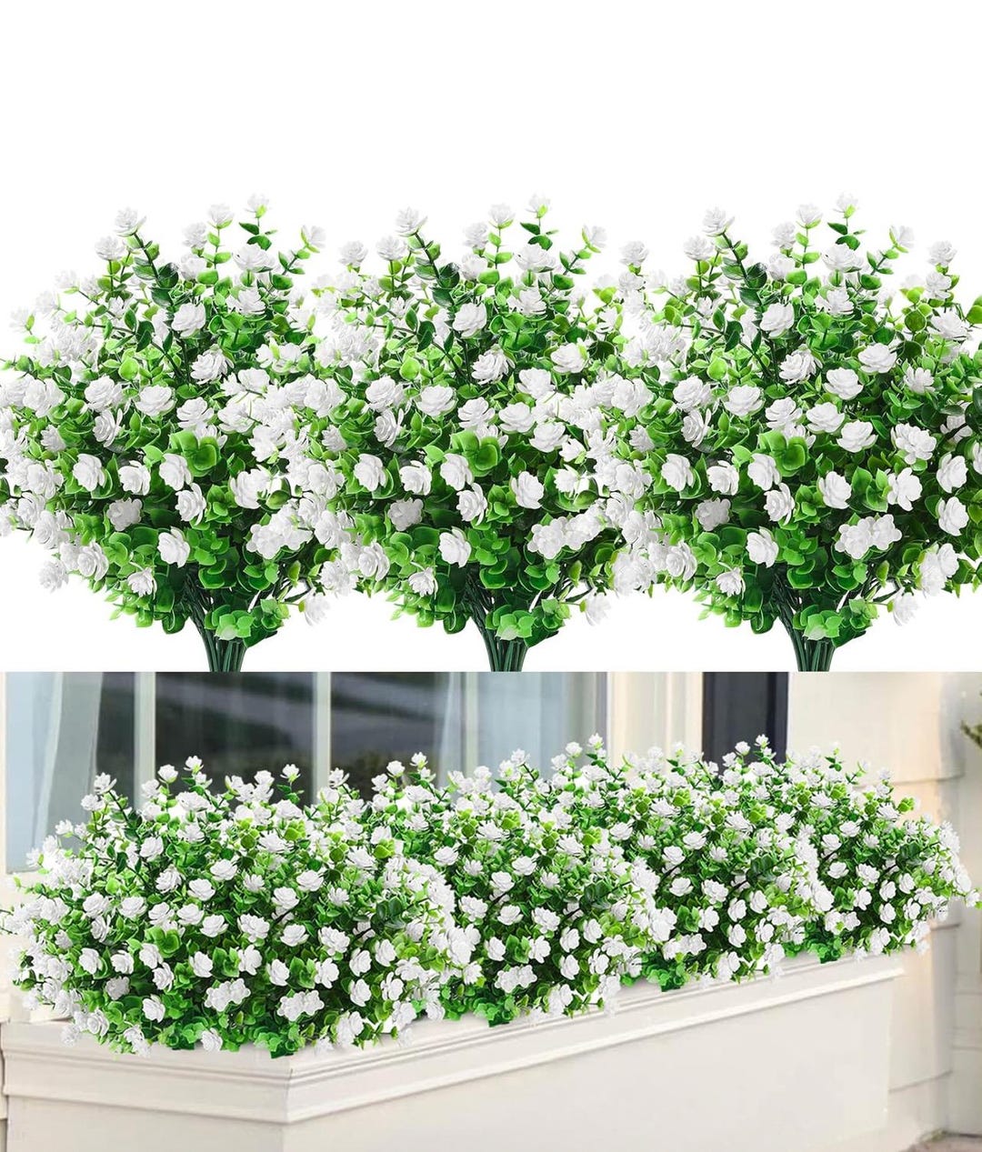 Artificial White Flowers (18 Bundles): UV Resistant Outdoor Faux Plants ...