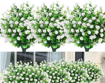 Artificial White Flowers (18 Bundles): UV Resistant Outdoor Faux Plants