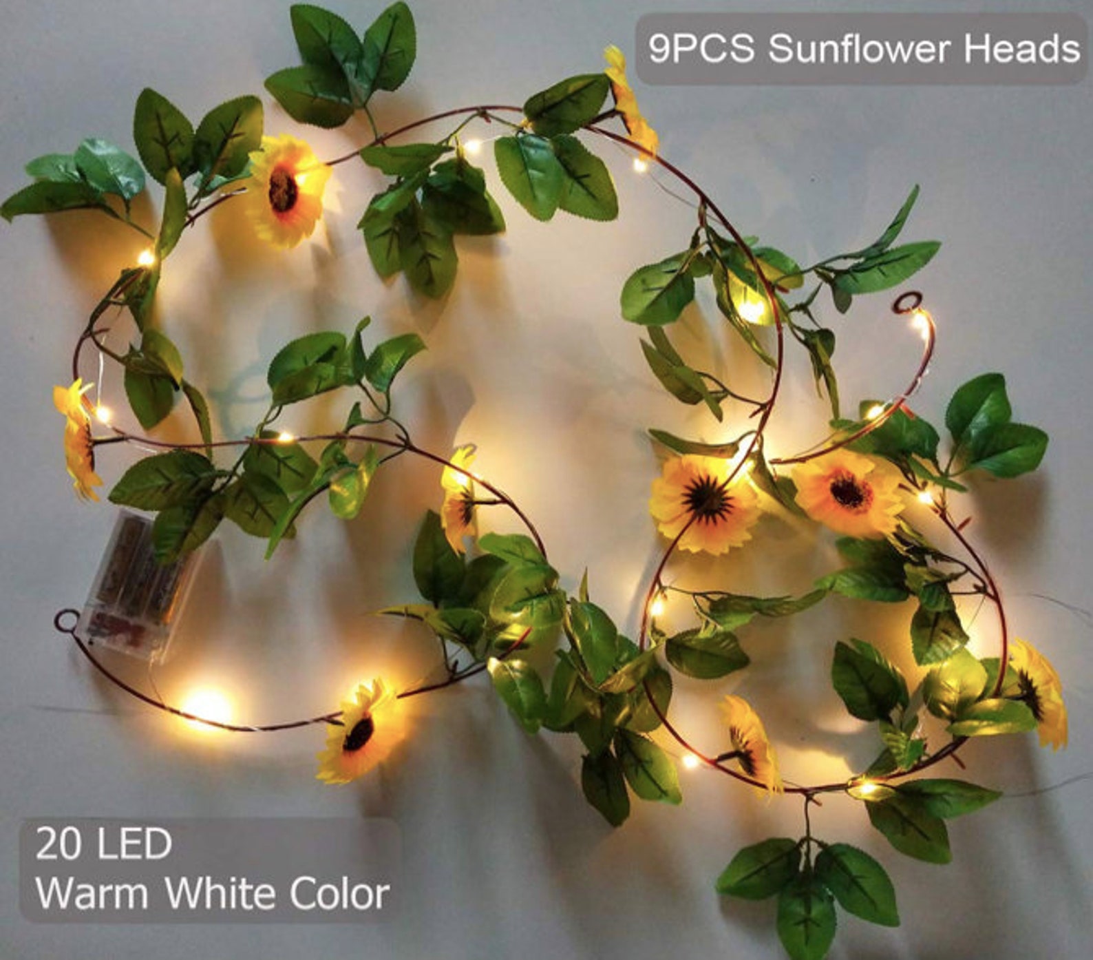 20 LED Artificial Sunflower Garland String Lights 6.56ft Silk Etsy