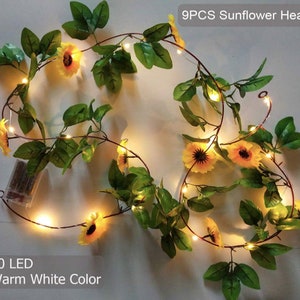 20 LED Artificial Sunflower Garland String Lights 6.56ft Silk Sunflower Vines with 9 Flower Heads Battery Operated Fairy Night Light Bedroom image 7