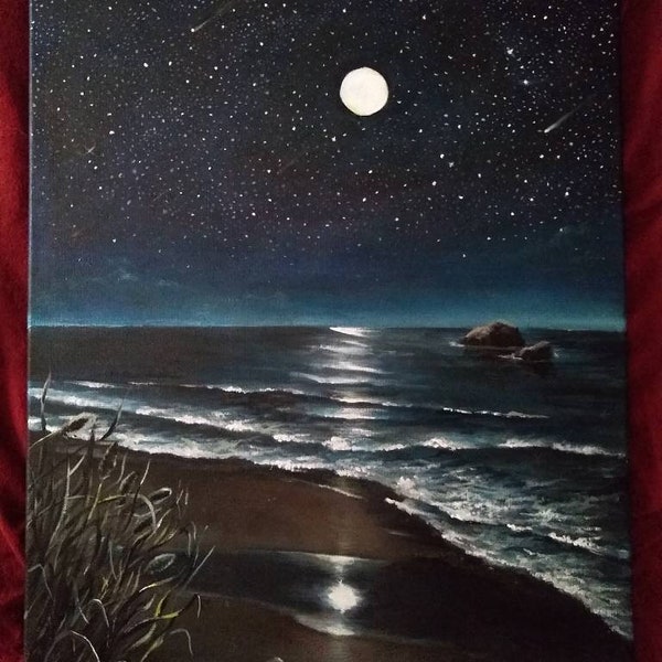 Original painting: Full Moon Over Beach