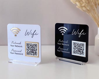 Segnaletica con codice QR Wi-Fi / Segnaletica Wi-Fi in acrilico per ospiti / Segnaletica Wi-Fi per piccole aziende / Scansiona per segnaletica Wi-Fi personalizzata