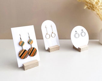 Earrings display stand | White acrylic and wood earring holder | White earring organizer | Stud holder | Craft show display