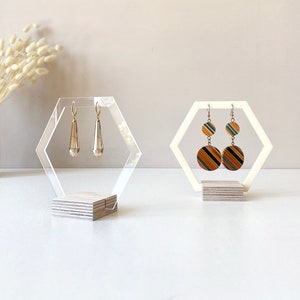 Hexagon earring display | Earring stand | Earring holder | Earring Organizer | Wood and acrylic jewelry stand | Craft fair display