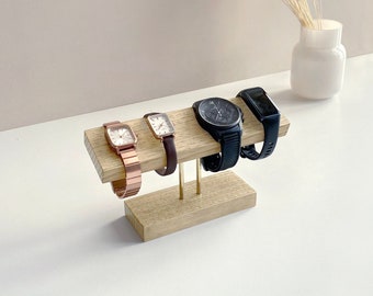 Watch stand | Watch display | Watch holder | Wood and brass watch organizer for four watches