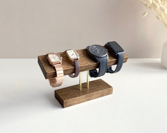 Watch stand | Watch holder | Watch display | Wood and brass watch organizer for four watches