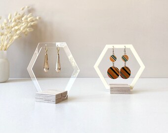 Hexagon earring display | Earring stand | Earring holder | Earring Organizer | Wood and acrylic jewelry stand | Craft fair display