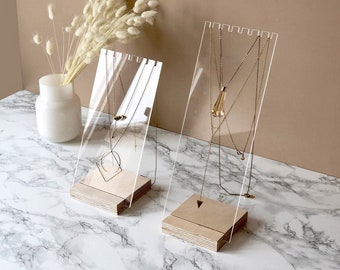 Necklace display stand | Clear acrylic and wood necklace holder | Pendant, necklace display bust | Jewelry stand for shops and craft shows