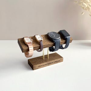 Personalized watch stand | Four watch holder | Watch display | Wood and brass watch organizer for four watches