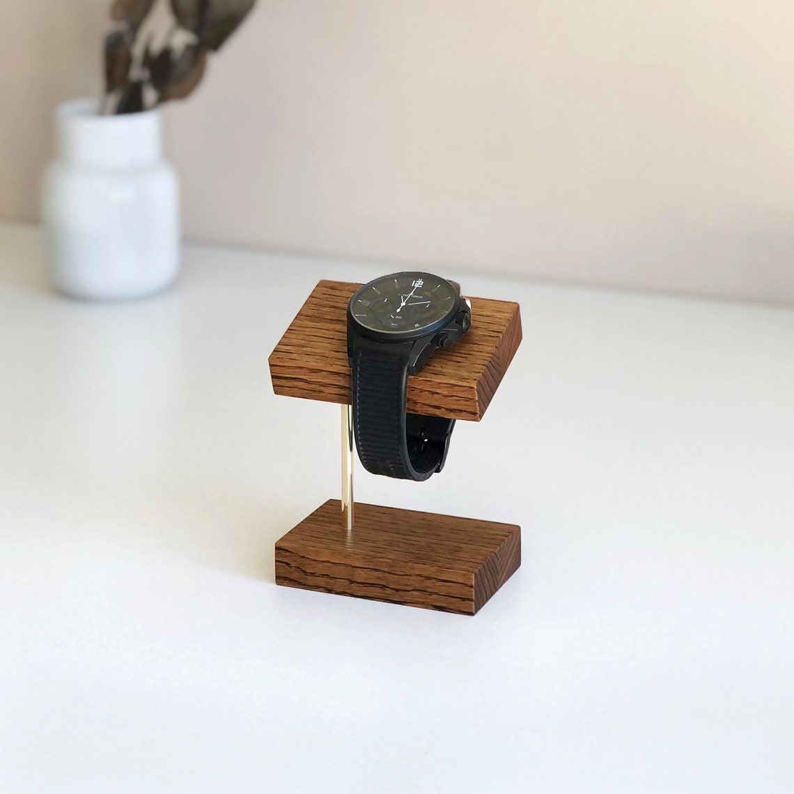 Watch display with wood and brass Single watch stand Watch Etsy