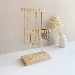 Jewelry Display Jewelry Stand Earring Display Brass Wood Earring Stand Necklace Stand Jewelry Rack Earring Holder Light stain