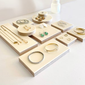 Jewelry display set | Jewelry coaster and riser | Wood and acrylic jewelry stand | Earring display | Necklace display | Ring display stand