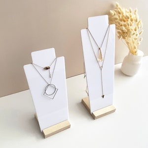 Kettingstandaard | Witte acryl en houten kettinghouder | Hanger, ketting display buste | Sieradenstandaard voor winkels en ambachtelijke shows