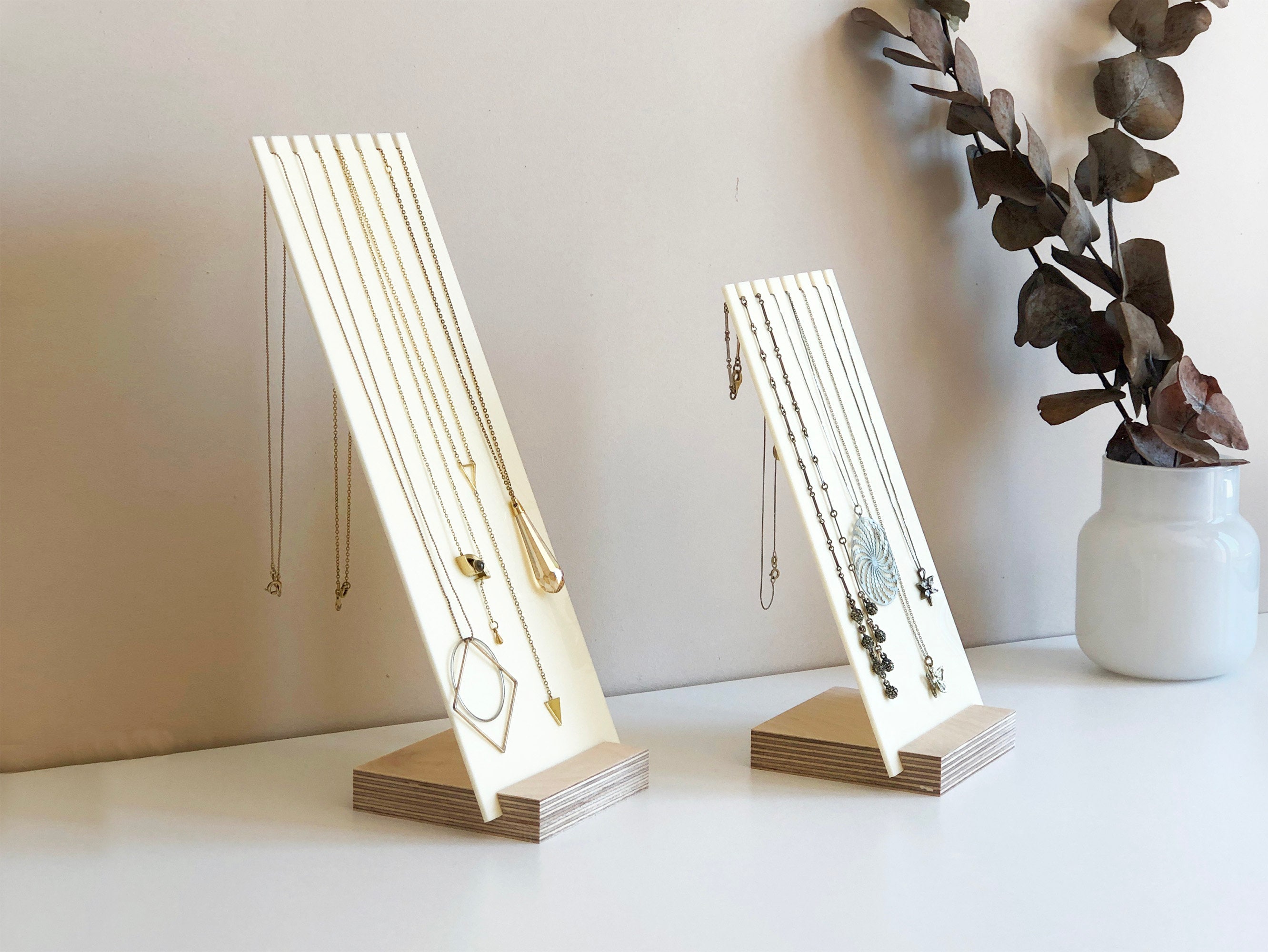 Necklace display stand Acrylic and wood necklace holder Etsy