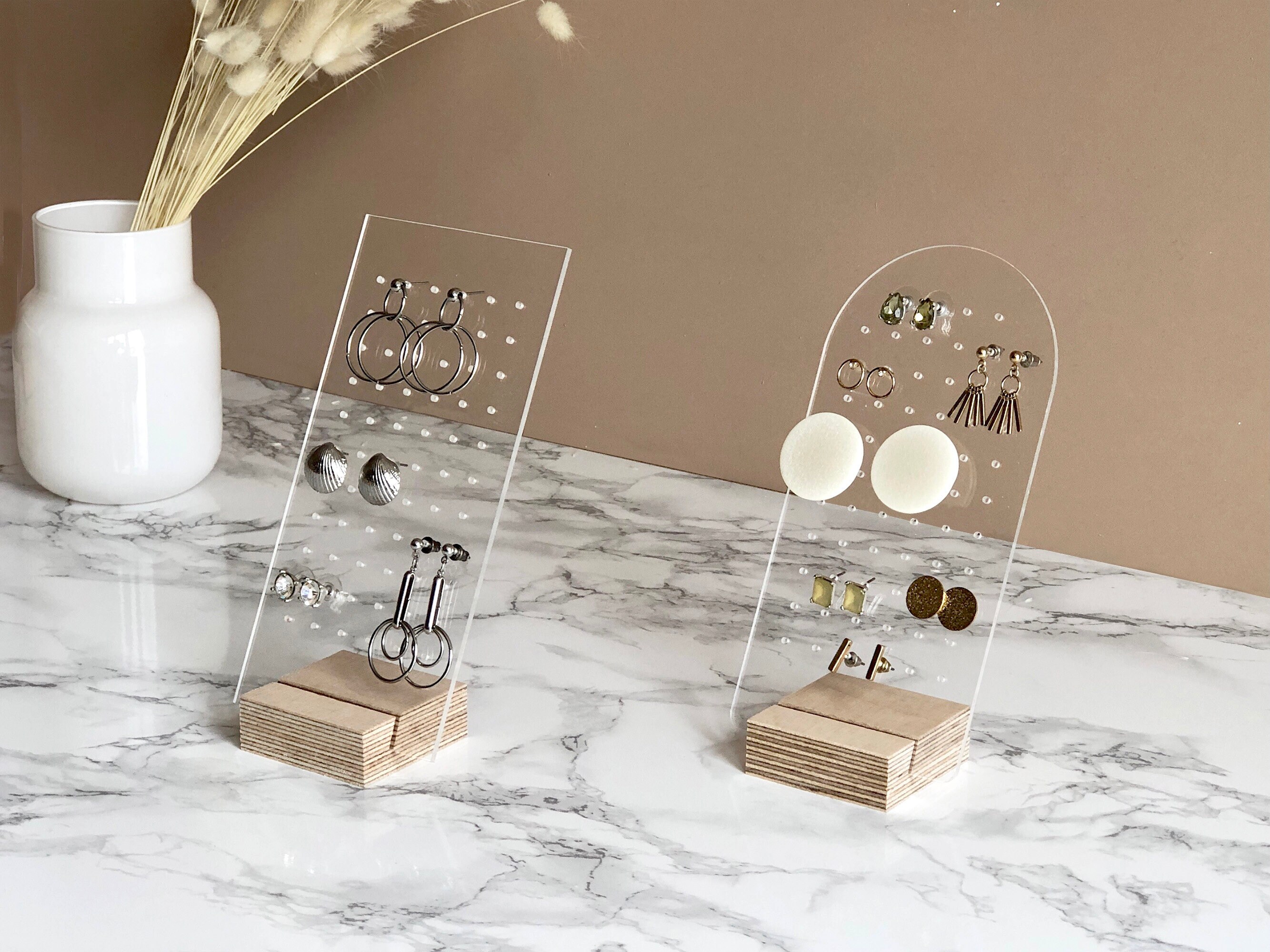 Stud Earring Display Stand Clear Acrylic and Wood Earring Etsy Singapore