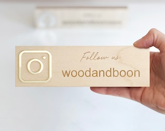 Social media sign | Small shop wooden sign | Minimalist business signage | Instagram - Facebook custom sign | Boutique plaque