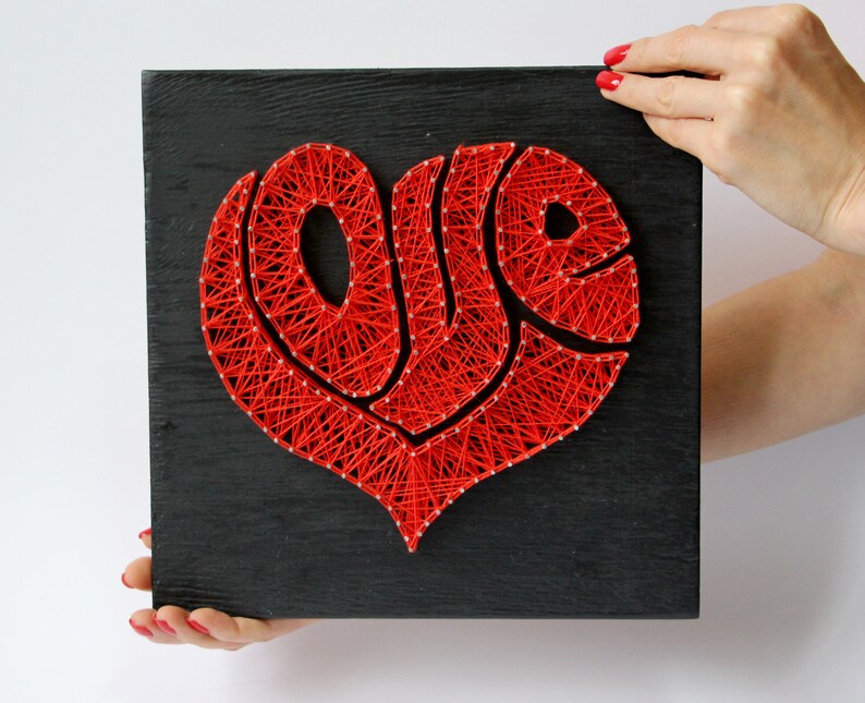 red heart love decor nail and string art red heart love etsy