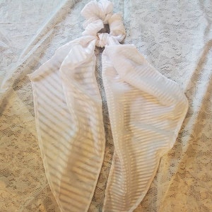 White stripe sheer scarf scrunchie