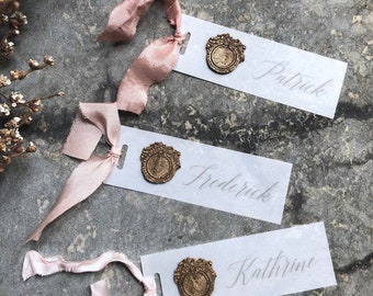 Vellum Name Tags, Vellum Place Cards, Wedding Place Cards, Place Cards with Silk Ribbon, Silk Ribbon, Place Cards, Name Tags, Tags with Silk