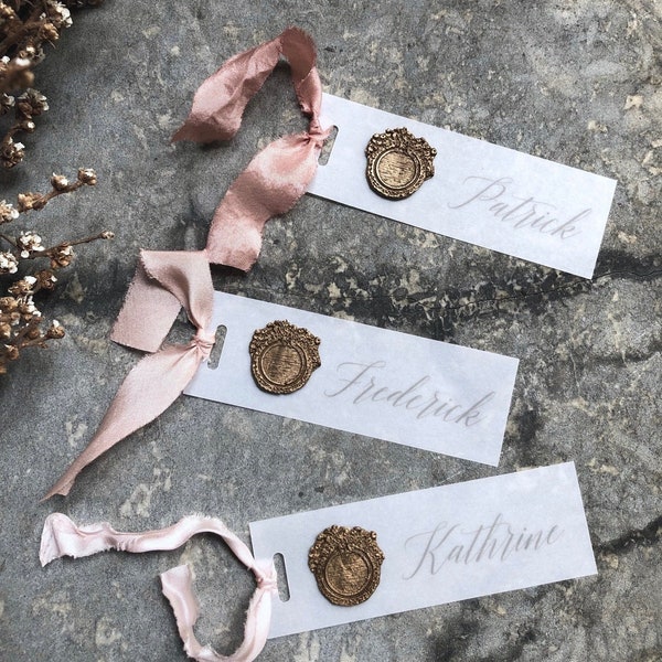 Vellum Name Tags, Vellum Place Cards, Wedding Place Cards, Place Cards with Silk Ribbon, Silk Ribbon, Place Cards, Name Tags, Tags with Silk