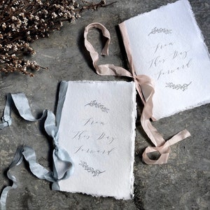 Hochzeitsgelübde, seine Gelübde, seine Gelübde, seine Gelübde, seine Gelübde, ihre, Seidenband, handgeschöpftes Papier, Ehegelübde, Hochzeit