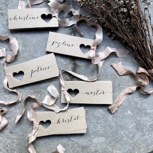Wedding Place Cards, Kraft Luggage Tags, Place Cards, Name Tags, Heart Name Tags, Heart Place Cards, Kraft Place Cards, Rustic Wedding