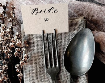 Wedding Place Cards, Place Cards, Name Tag, Wedding Name Tags, Heart Name Tags, Heart Place Cards, Fork Place Cards, Rustic Wedding Tags