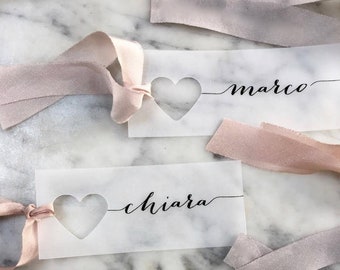 Vellum Place Cards, Wedding Place Cards, Place Cards, Name Tag, Wedding Name Tags, Heart Name Tags, Heart Place Cards, Vellum Name Tags, Tag