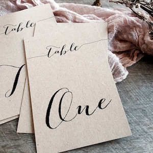 Tarjetas de números de mesa Kraft, tarjetas de números de mesa, tarjetas de números de mesa rústicas, números de mesa de boda, número de mesa, boda ecológica, reciclado