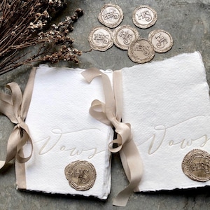 Hochzeitsgelübde, Hochzeitsgelübde, Ehegelübde, seine Gelübde, ihr Gelübde, Seidenband, handgemachtes Papier, Ehegelübde