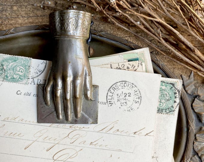 Antique French Mail Clip, Victorian Hand Clip, Mail Clip, Antique Mail Clip, Antique Letter Clip, Antique Brass Letter Clip, French Antiques