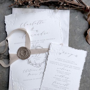 Conjunto de invitaciones Les Tuileries, invitaciones de boda, invitación de boda, invitaciones con bordes deshilachados, invitaciones de boda, invitaciones de boda botánicas