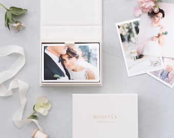 Fotobox aus Leinen - Cremeweiß | Wunschgröße Hochzeit Fotobox | Folienprägung mit Logo oder Texten