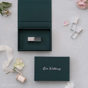 Linen USB Box - Emerald Green