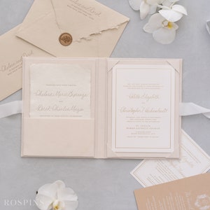 Velvet Invitation Folio - Champagne | Custom size | Foil Stamped with logo or texts