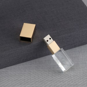 Clé USB USB 3.0 en cristal doré, clé USB de mariage, clé USB pour photographie image 1