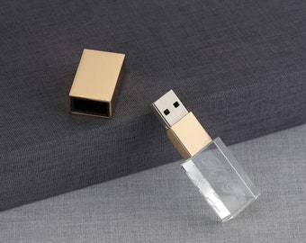 Clé USB USB 3.0 en cristal doré, clé USB de mariage, clé USB pour photographie
