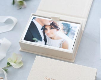 New Natural Linen Single Photo Box | Foil Stamped Names & Dates, Custom Fabric Colors