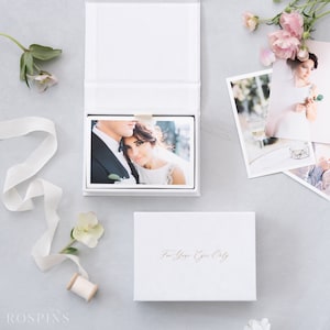 Velvet Photo Box - Bright White | Custom size wedding photo box | Foil Stamped with logo or texts