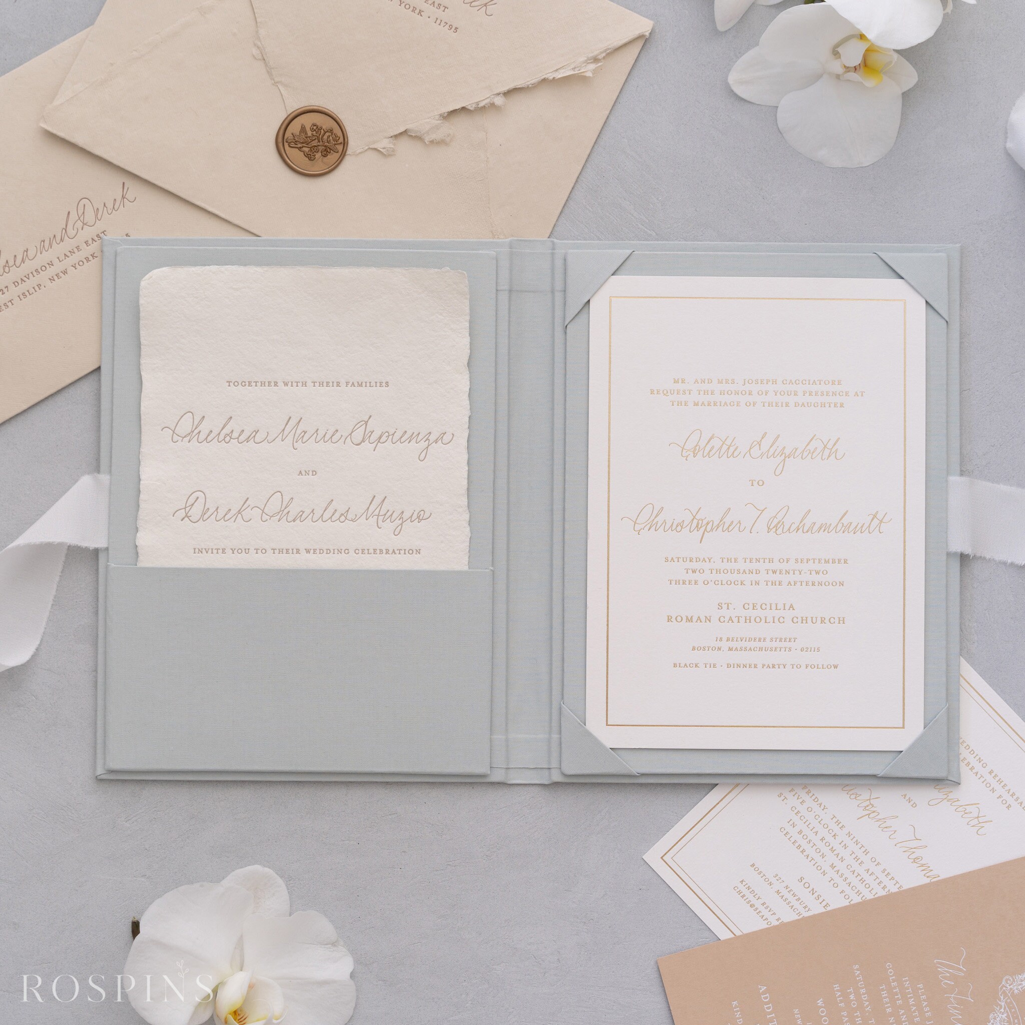 Linen Invitation Folio - Beau Blue | Custom Size | Foil Stamped With ...