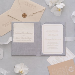 Linen Invitation Folio - Heather Grey | Custom size | Foil Stamped with logo or texts