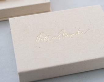 Linen USB box - New Natural Linen | Custom USB box foil stamped with logo or texts | with USB drive