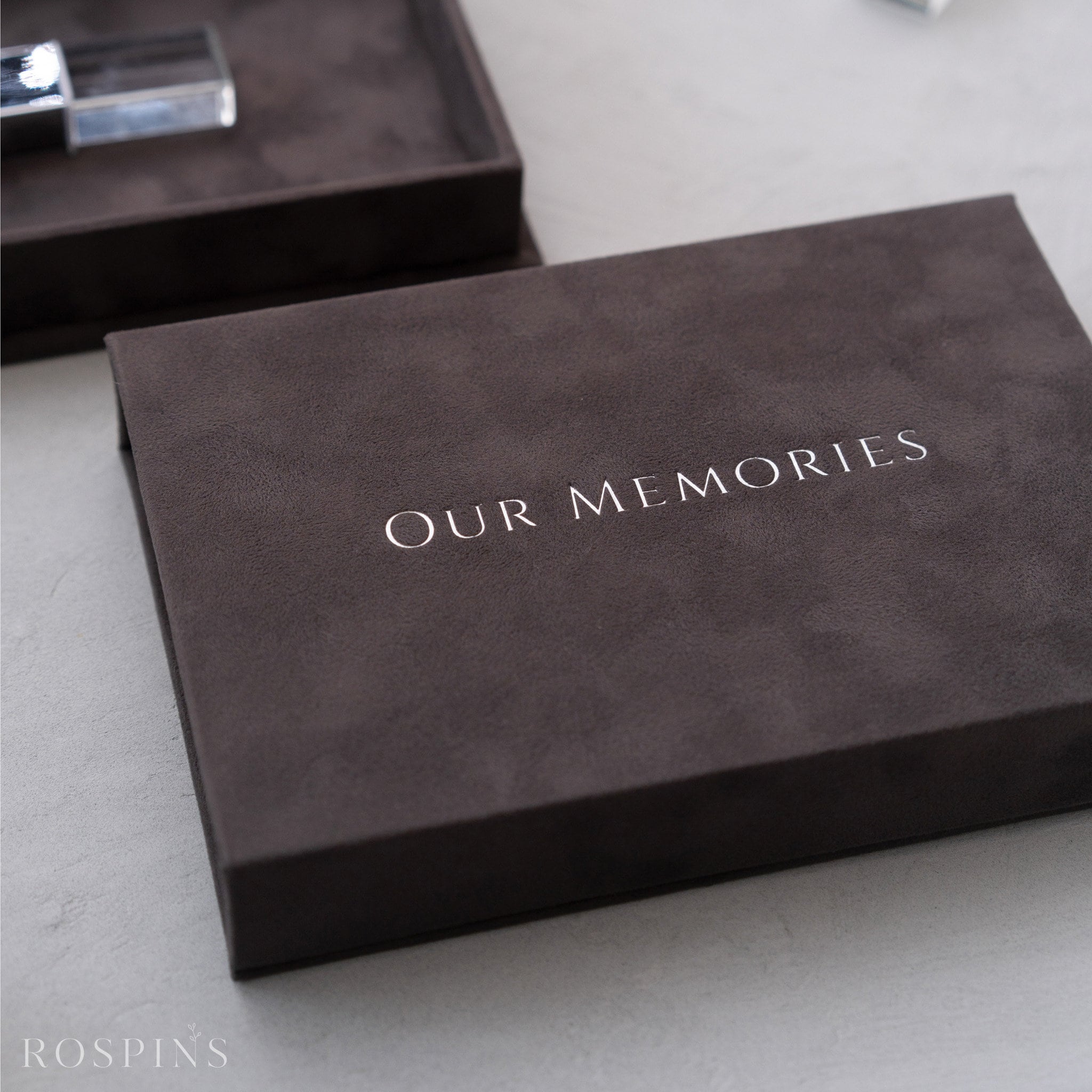 Velvet USB box - Charcoal Grey | Custom USB box foil stamped with logo or texts | with USB drive