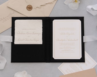 papier d'invitation en lin - Noir | Taille personnalisée | Feuille estampée avec logo ou textes