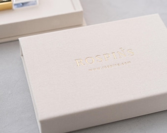 Creamy White Linen Studio USB Box with Drive | Custom Fabric Colors, Foil Stamping Logo/Text